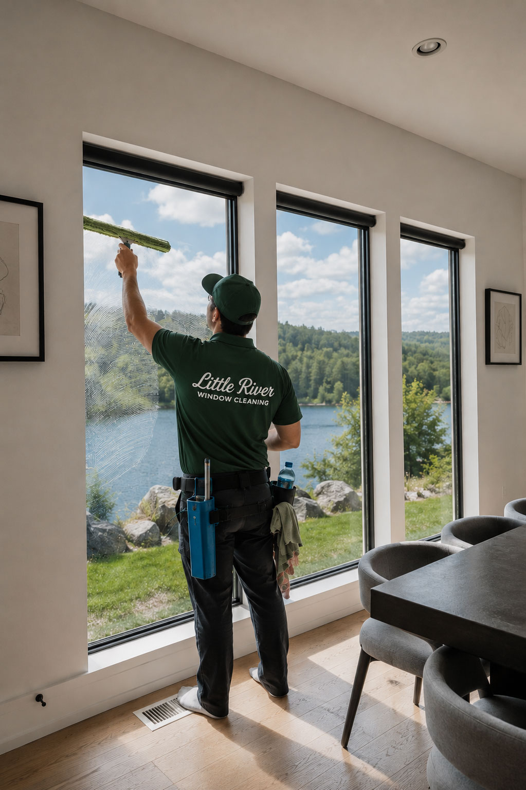 Interior window cleaning inside a Hudson Valley home, streak-free glass
